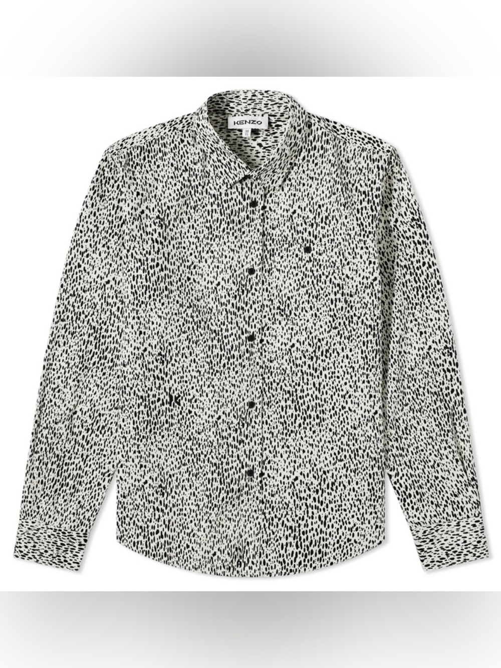 Kenzo 15 1/4 Mens Long Sleeve Button Down Polka Dot Print Gray Black Abstract